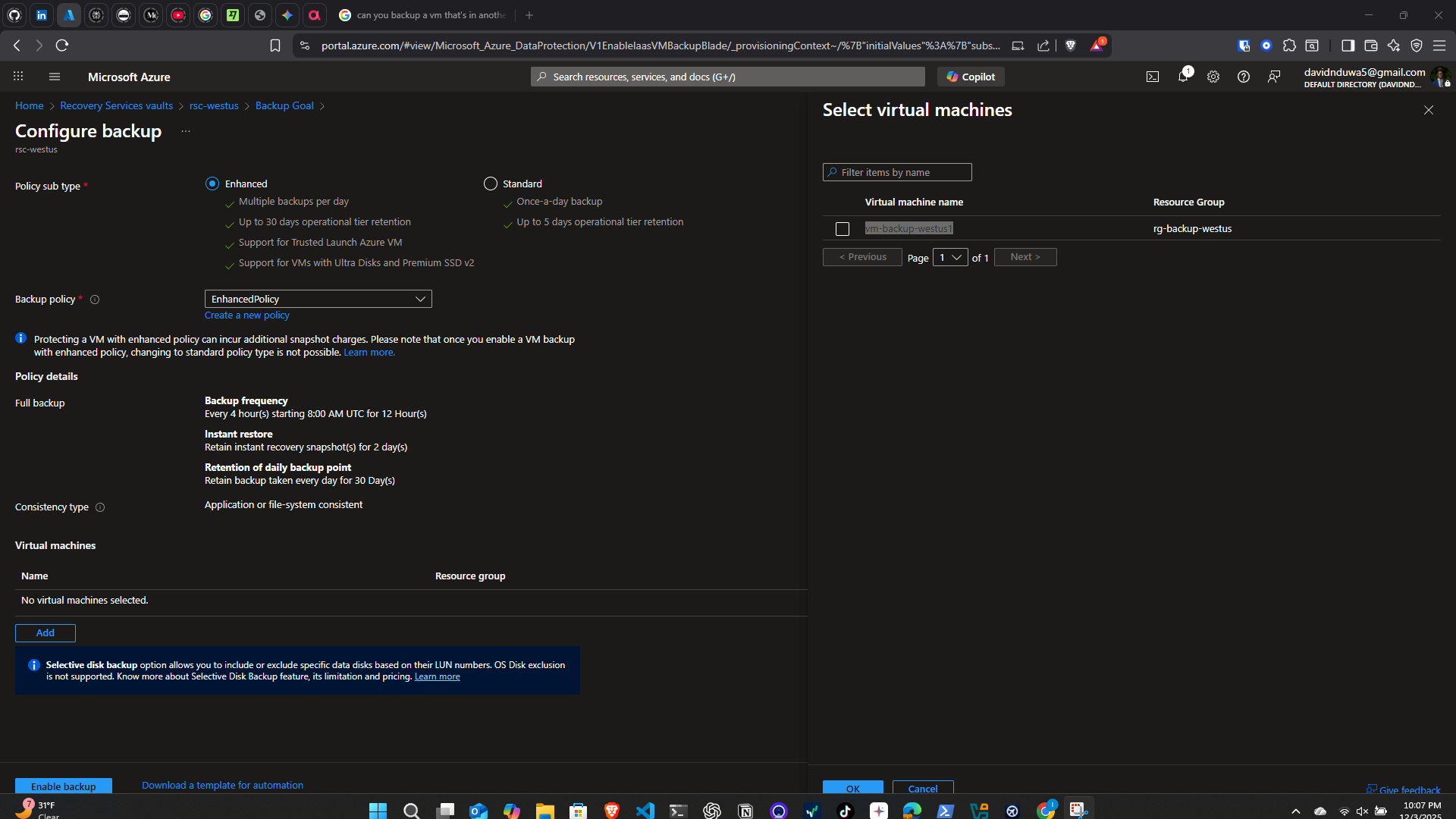 Backup In Another Region Doesn'T Show